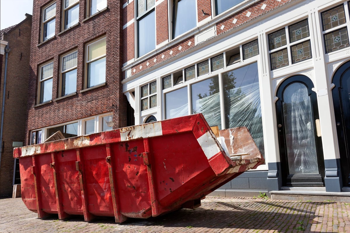 Red skip for dumping renovation waste