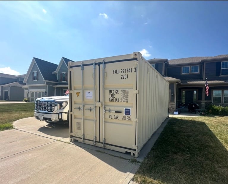 Storage container delivered at a residential home driveway