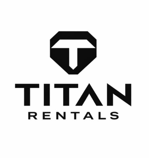 Titan Rentals logo featuring a geometric T symbol within a hexagonal shield above bold text